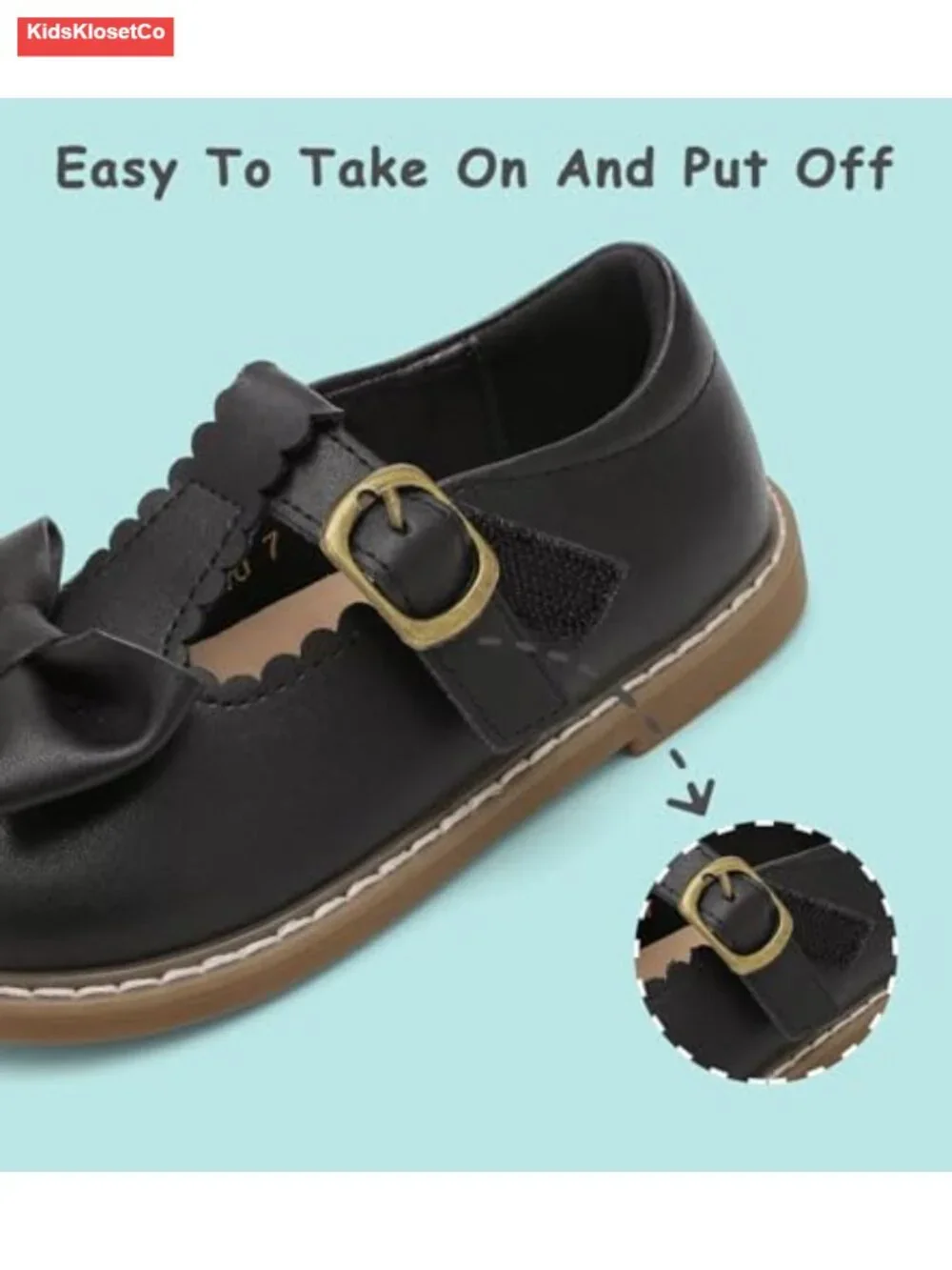 Toddler Girl Mary Jane Dress Shoes with Hook & Loop Closure and Widen Toe